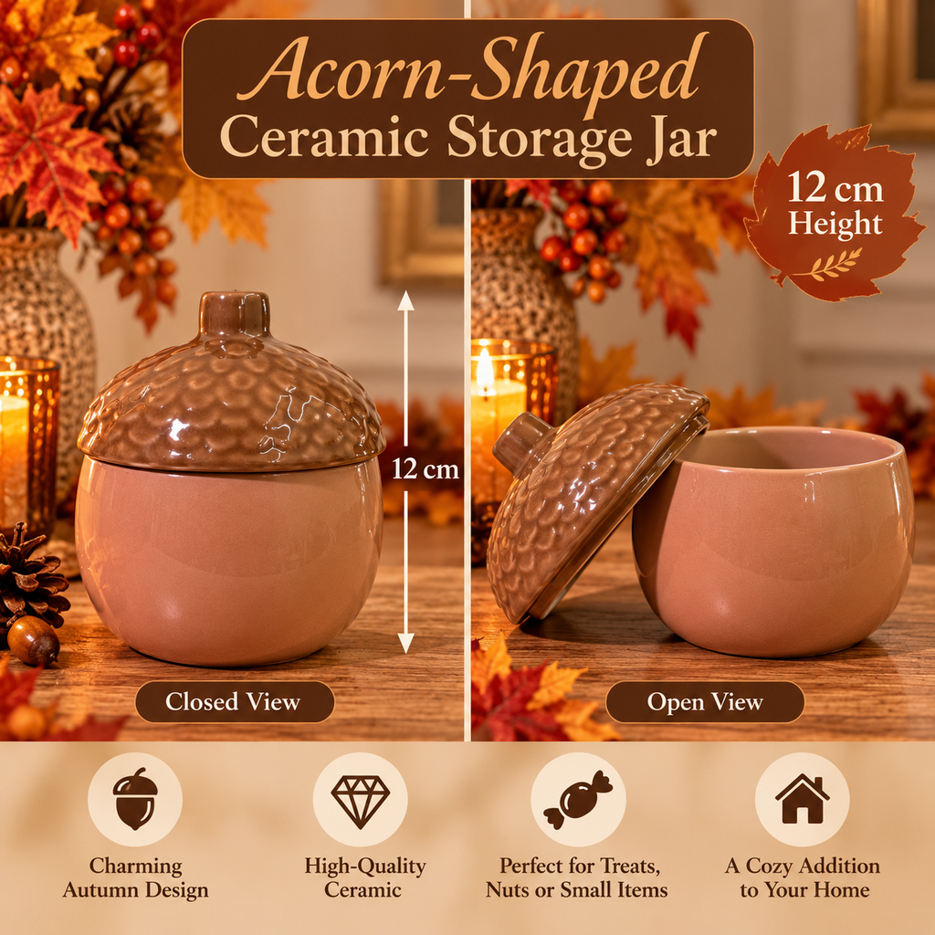 Acorn-Shaped Ceramic Storage Jar with Textured Lid – 12 cm