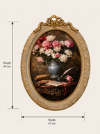 Timeless Peony Still Life – Oval Wall Art in Ornate Gold Frame