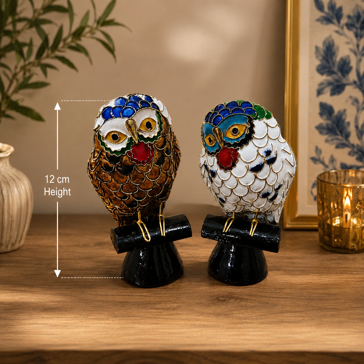 Pair of handcrafted Cloisonné owls