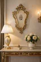 Ornate Gold-Framed Wall Plaque with Floral Center