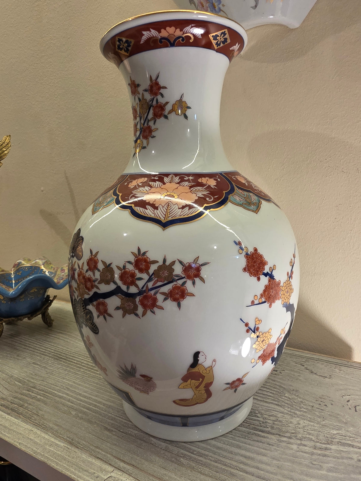 Vintage Japanese Yamaji Porcelain Vase - Imari Floral & Geisha Motif - Excellent Condition