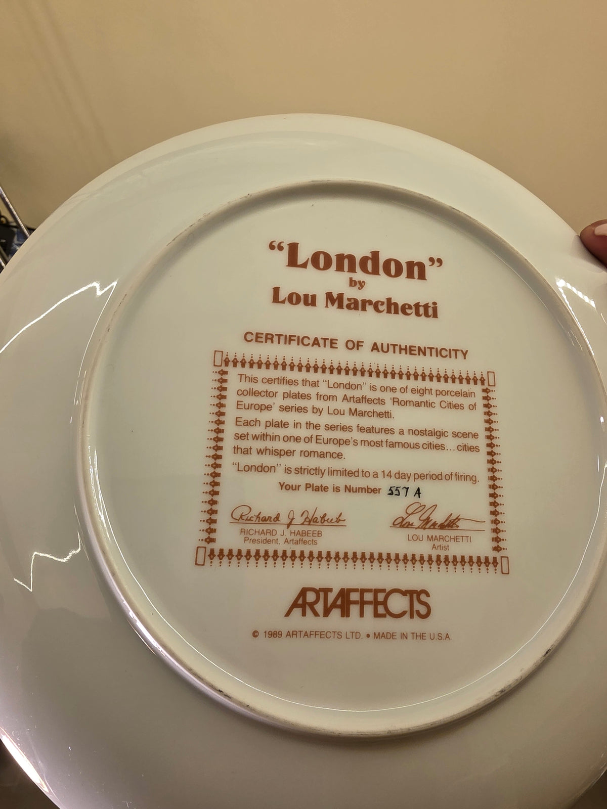 Vintage 1989 Artaffects "London" Collector Plate by Lou Marchetti – Limited Edition