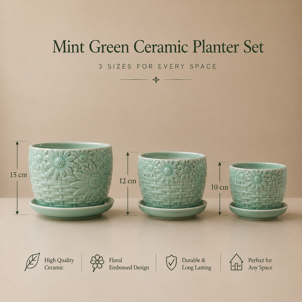 Mint Green Small Ceramic Planter set