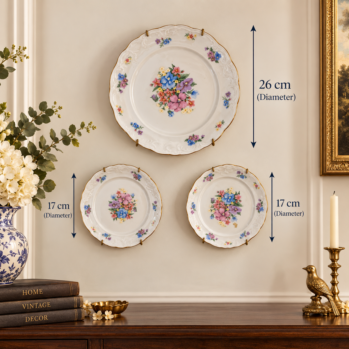 Vintage Floral Porcelain Wall Plate Set