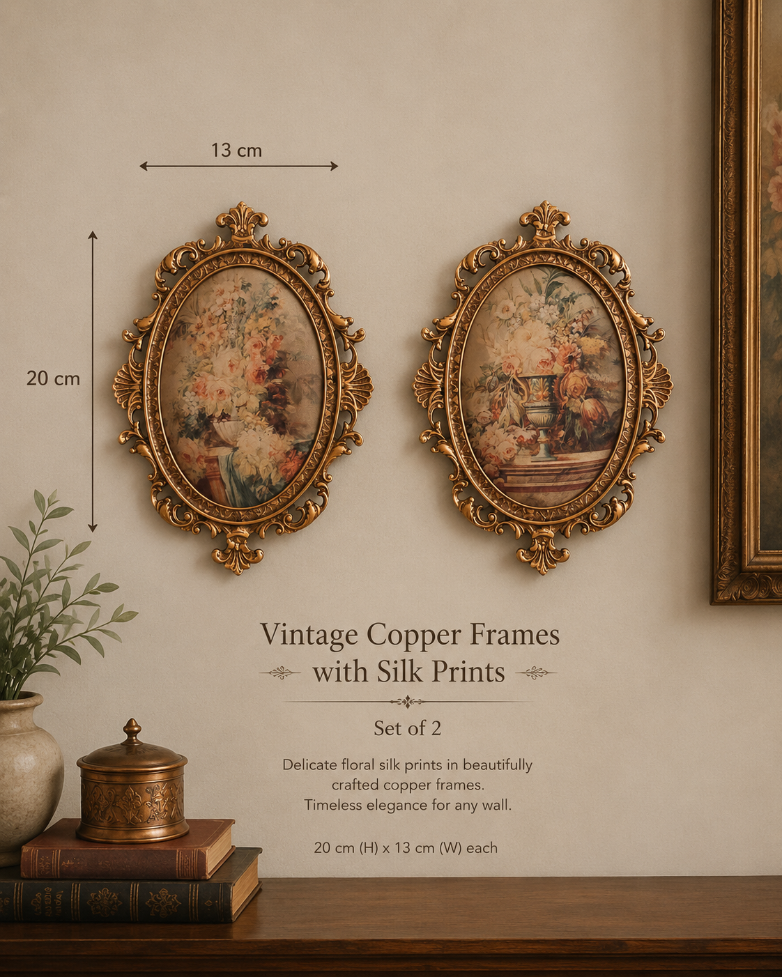 Vintage Copper Botanical Silk Wall Art – Set of 2