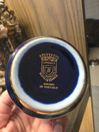 Vintage Limoges France Cobalt Blue & Real Gold Lidded Porcelain Jar - Fragonard Scene