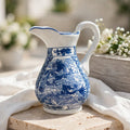 Vintage Chinoiserie Ceramic Water Jug Centerpiece – Blue & White Winged Dragon Motif with Scalloped Spout