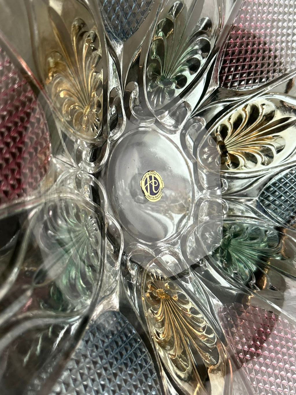 Vintage Japanese Cut Glass Serving Bowl – Iridescent Elegance