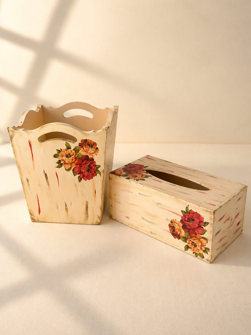Vintage Floral Decoupage Wooden Set