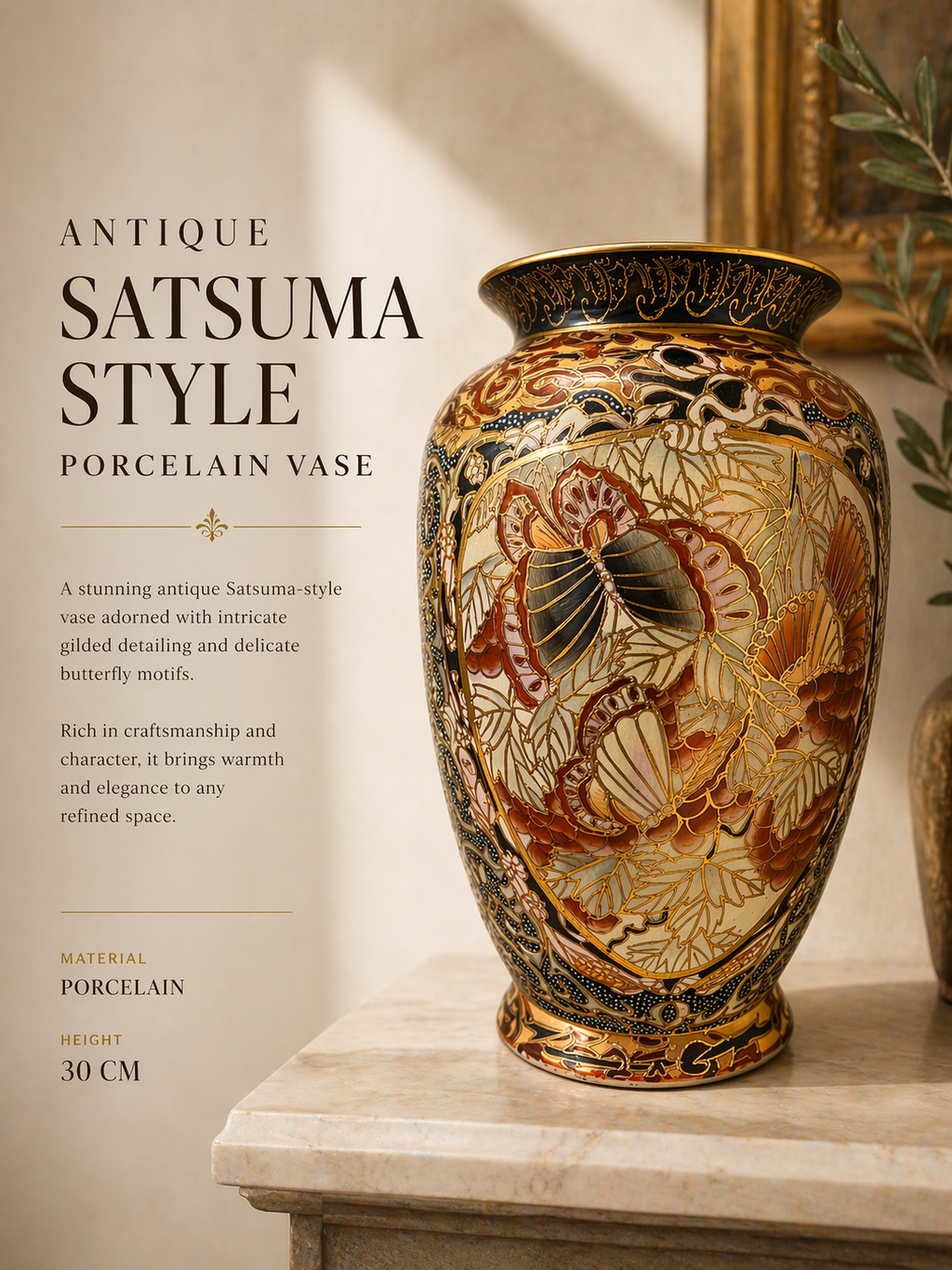 Antique Satsuma Style Porcelain Vase
