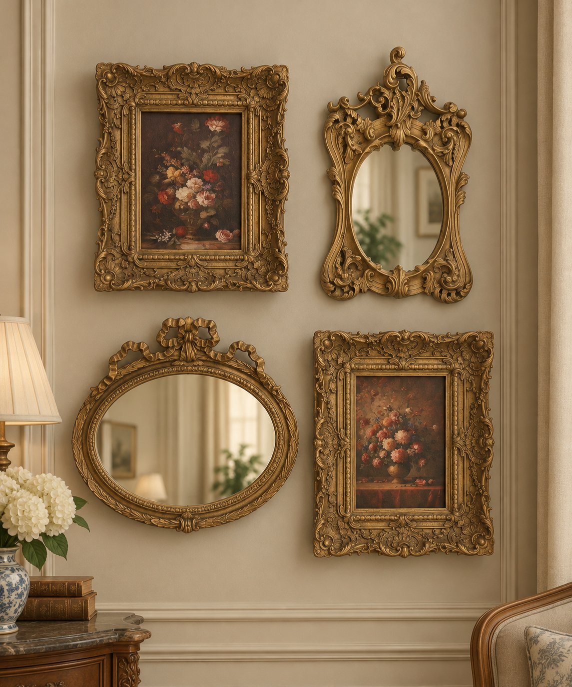 Timeless Floral Elegance – Ornate Resin Vintage Frames & Mirrors set - RF04