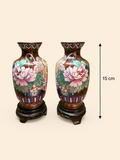 Brown Floral Cloisonné Vase Pair