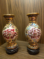 Twin Floral Cloisonné Vases