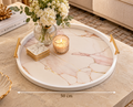 Imported Blush Marble Elegance Wooden Round Serving Tray - 50 cm - Home Center UAE