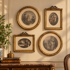 Vintage Gold-Framed Classical Prints – Timeless Wooden Wall Elegance - G1