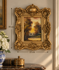 Vintage Sunset Landscape Oil Painting in Ornate Gold Frame