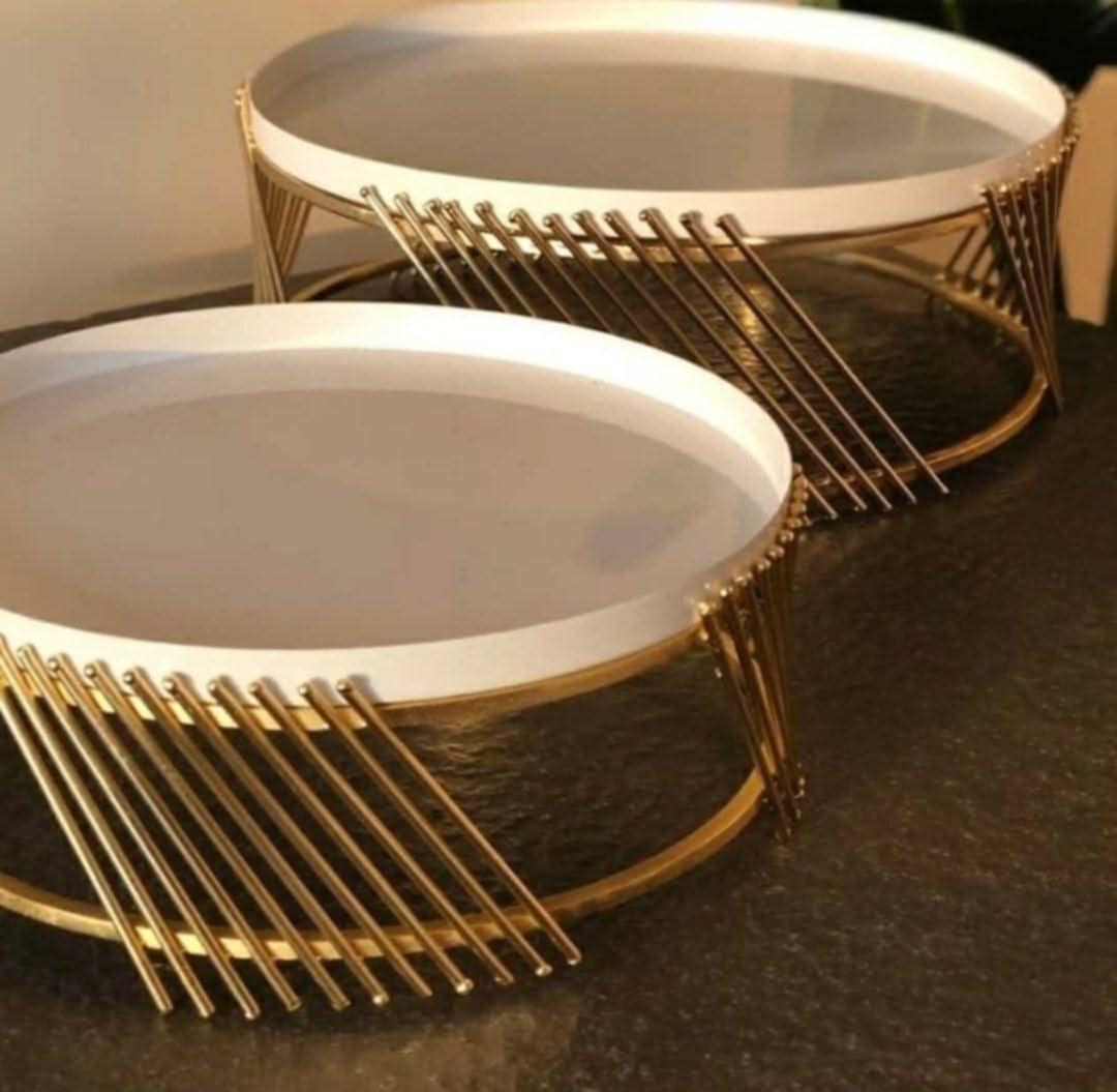 Two-Tier Gold-Tone Wire Serving
Stand with White Ceramic Plates
– Elegant Tiered Tray