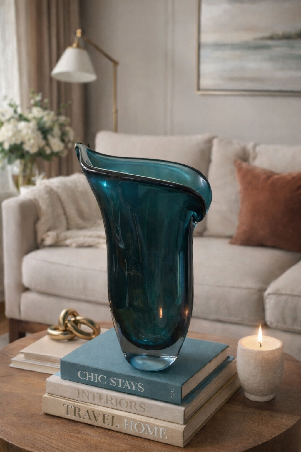 Murano Teal Art Glass Blue Vase