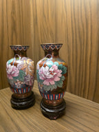 Brown Floral Cloisonné Vase Pair