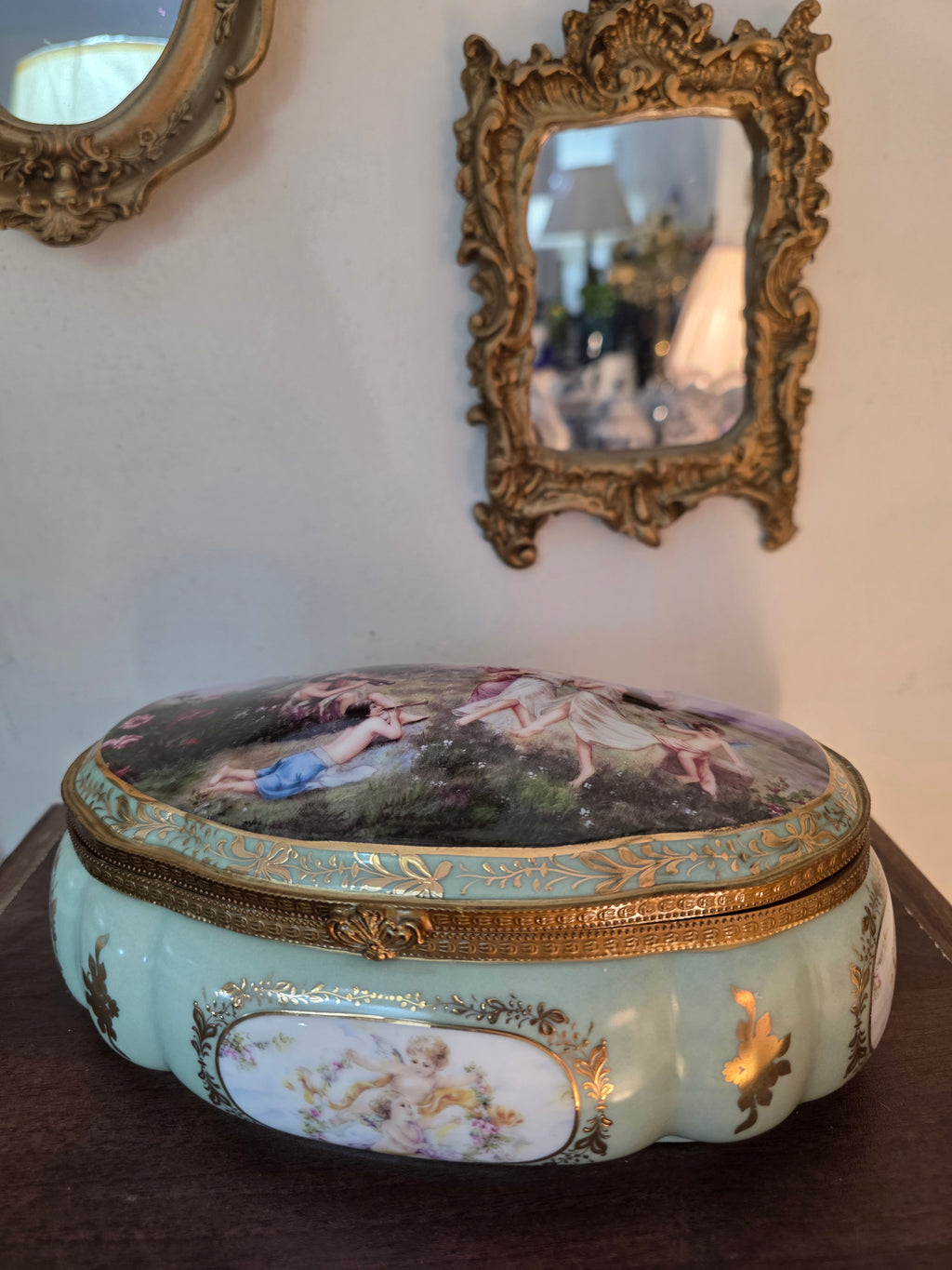 Limoges France Cherub Bonbonnière – 24K Gold Accents