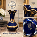 Vintage Artisanal Limoges France Cobalt Blue Vase 20cm – 22K Gold Courting Couple