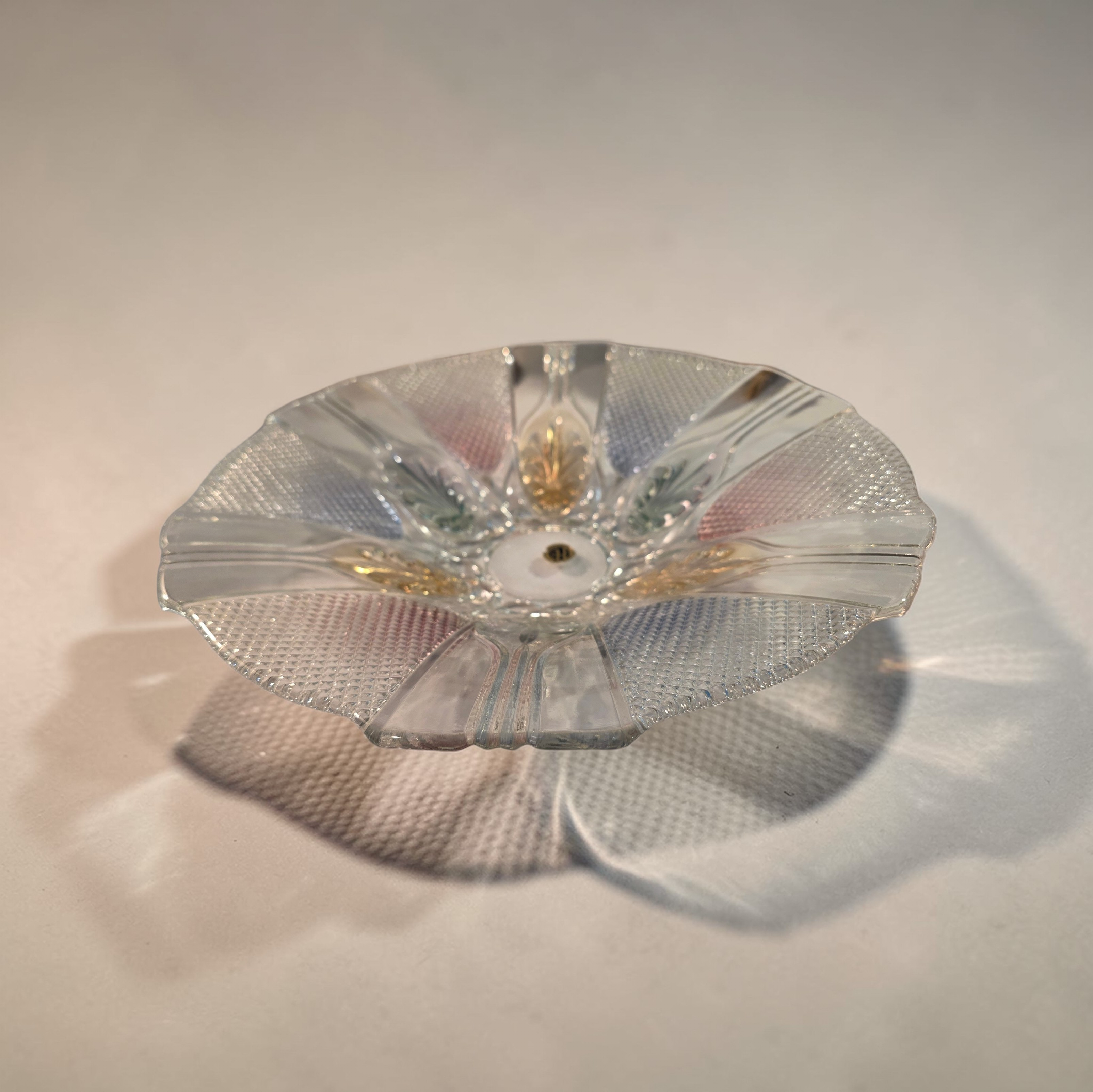 Vintage Japanese Cut Glass Serving Bowl – Iridescent Elegance
