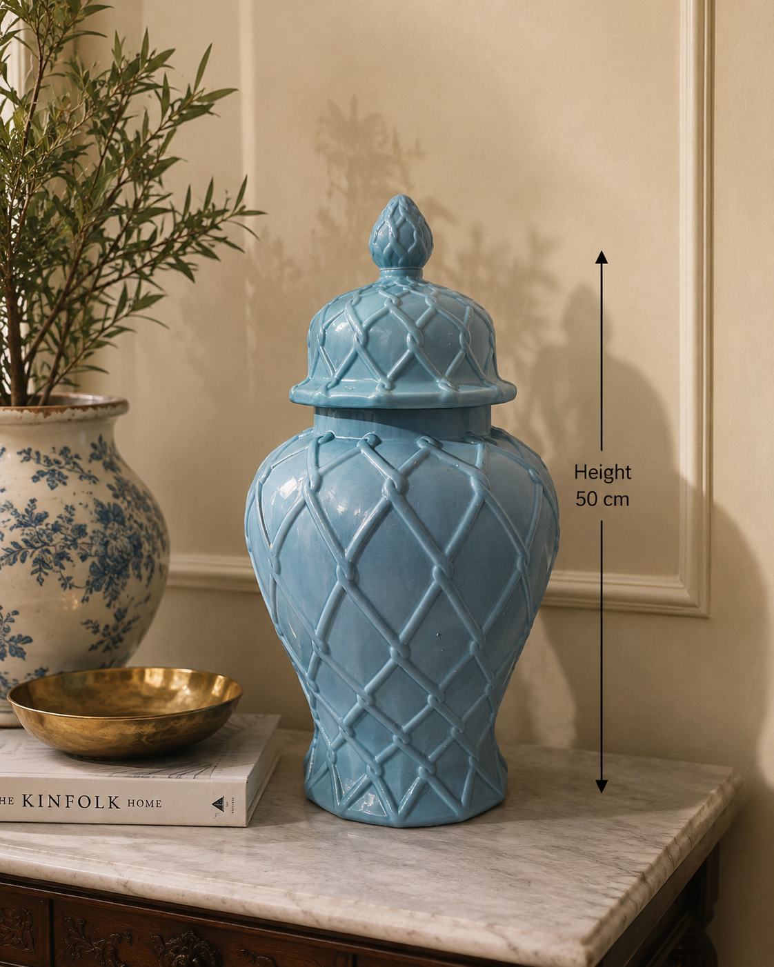 Sky Blue Ceramic Ginger Jar – 50 cm