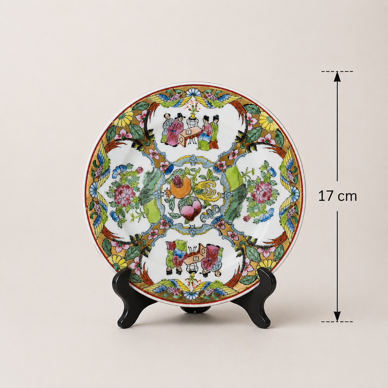 Vintage Oriental Floral & Figural Decorative Plate