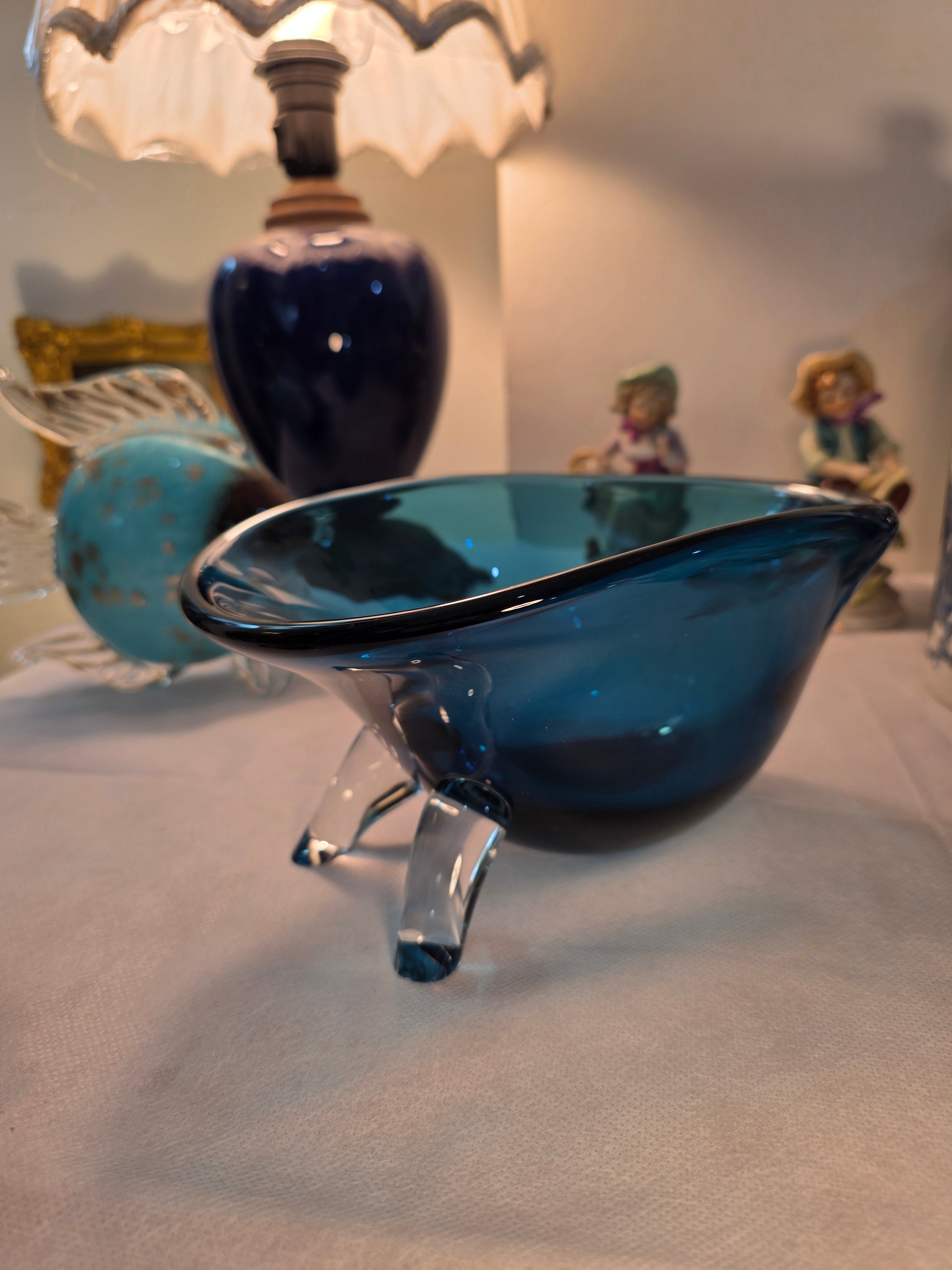 Murano Teal Sculpted Glass Bowl