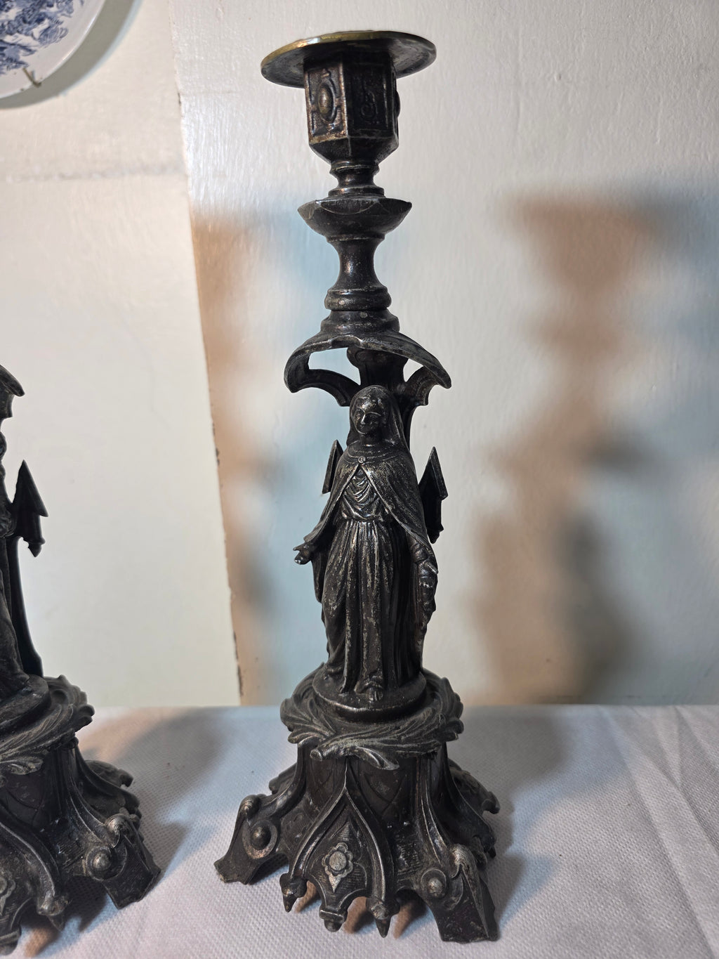 Antique French Gothic Angel Candlestick Pair