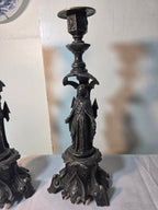 Antique French Gothic Angel Candlestick Pair