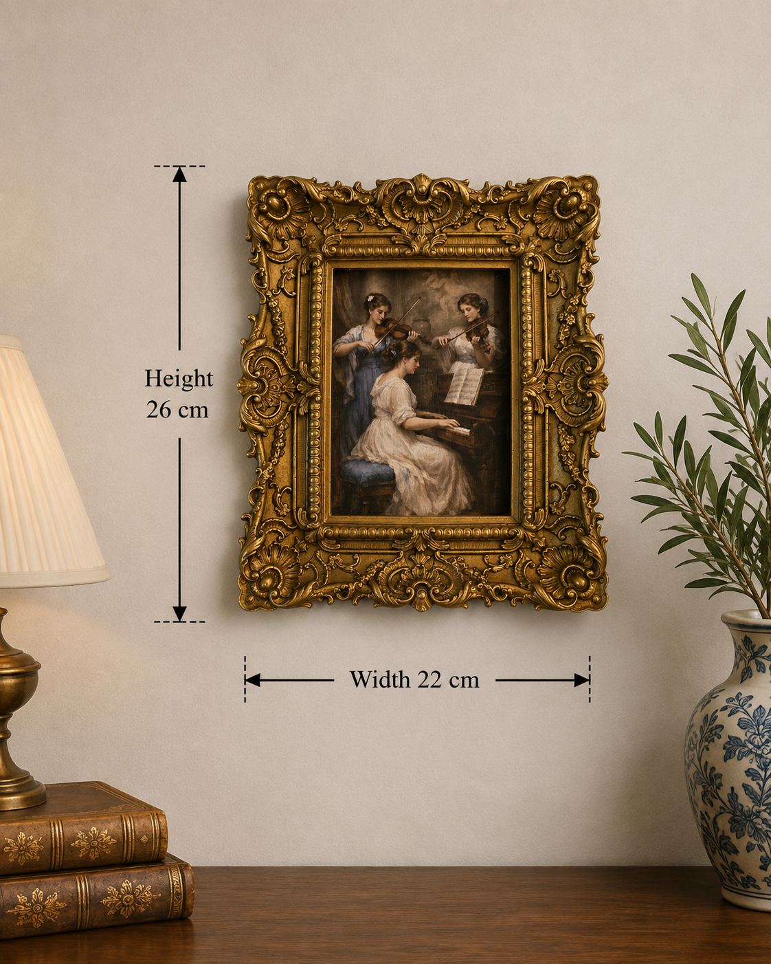 The Musical Trio – Vintage Style Wall Art in Ornate Gold Resin Frame