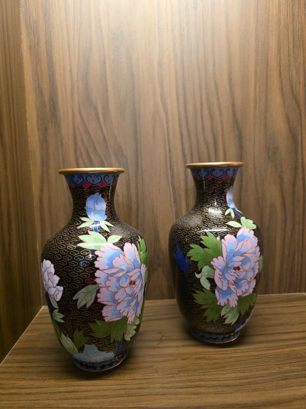 Floral Cloisonné Vase Duo