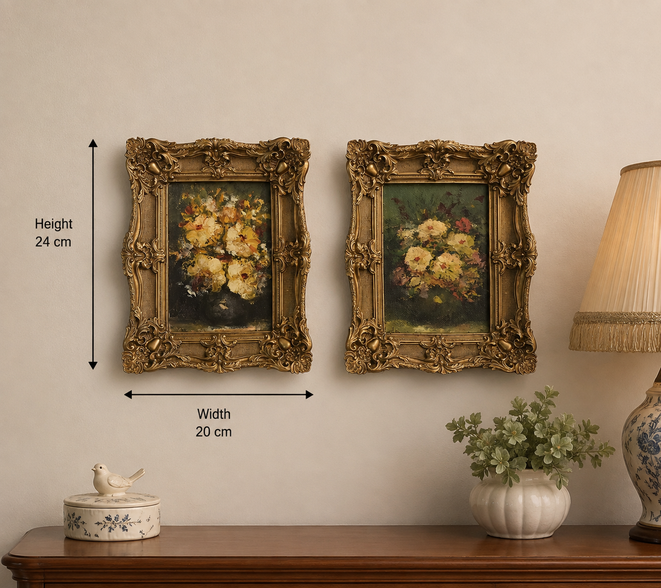 Vintage Floral Oil Paintings in Ornate Resin Frames