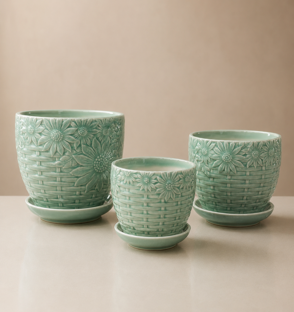 Mint Green Small Ceramic Planter set