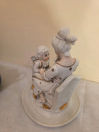 Neoclassical White & Gold Porcelain Mother & Child Statue, Boy with School Bag