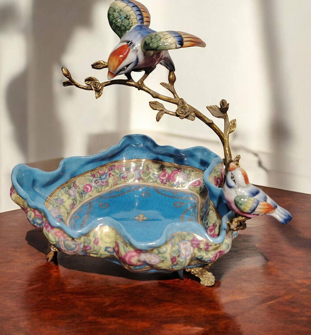 Château Paris Porcelain Bowl with Bronze Birds – Sèvres Style