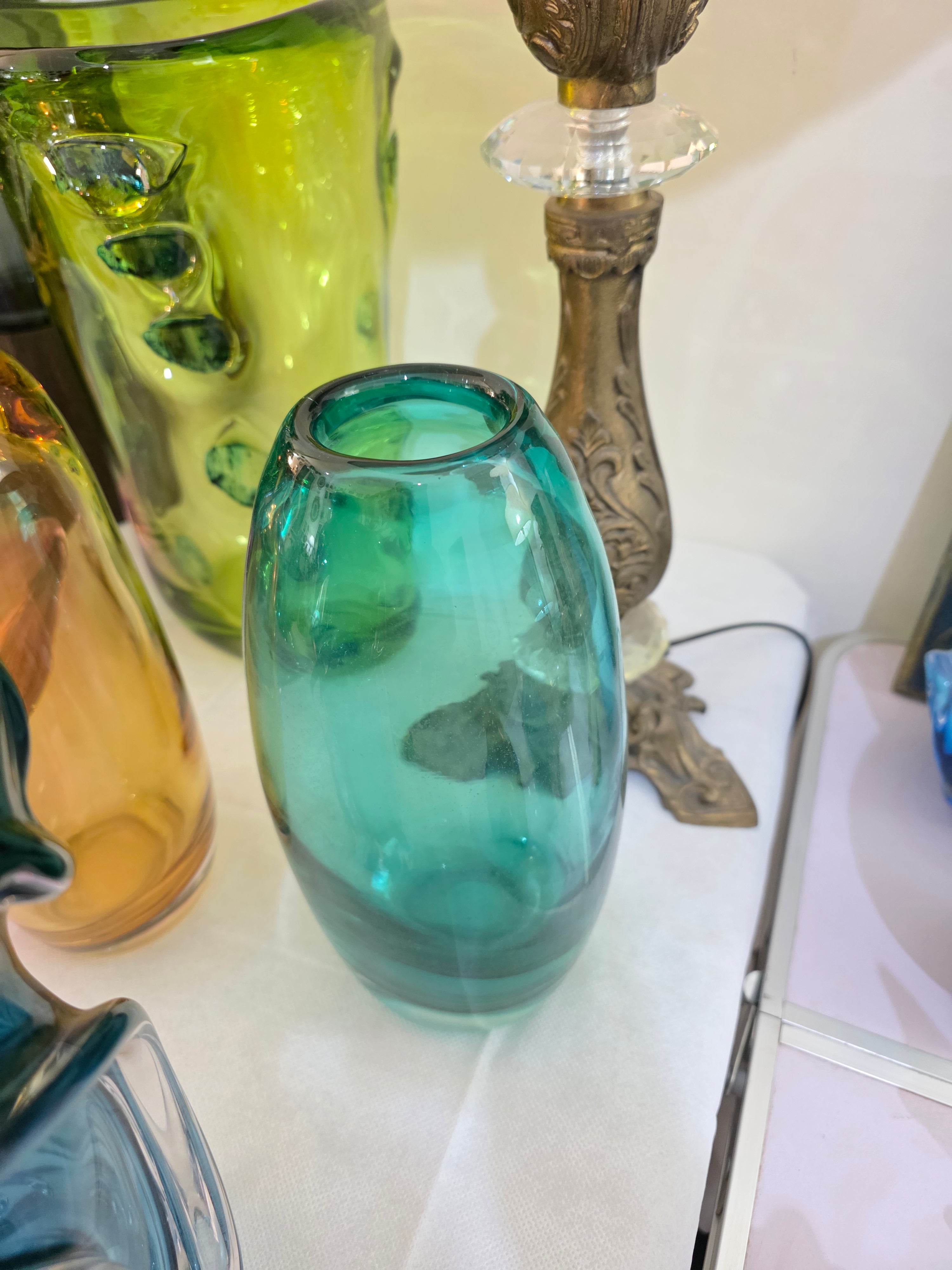 Murano Teal Green Glass Vase – Handblown Minimal Elegance