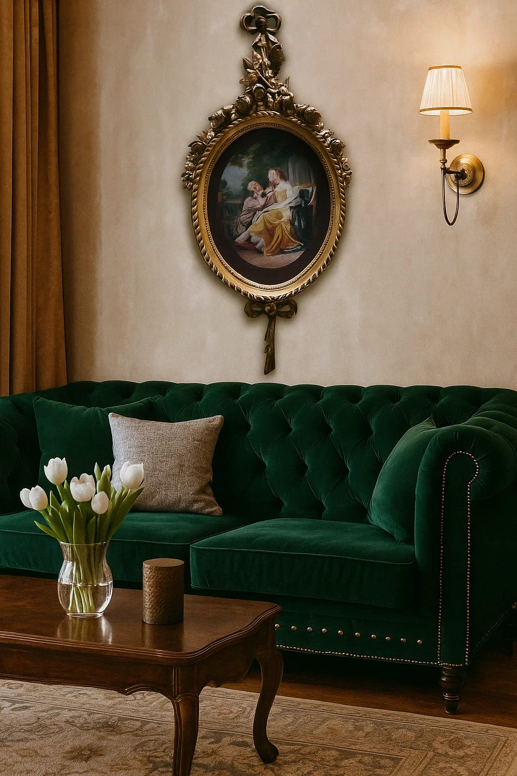 Ornate Gilded Oval Wall Frame with Classical Scene