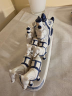 Vintage Blue and White Porcelain 4-Horse Drawn Carriage Figurine – Gilded Rococo Court Scene