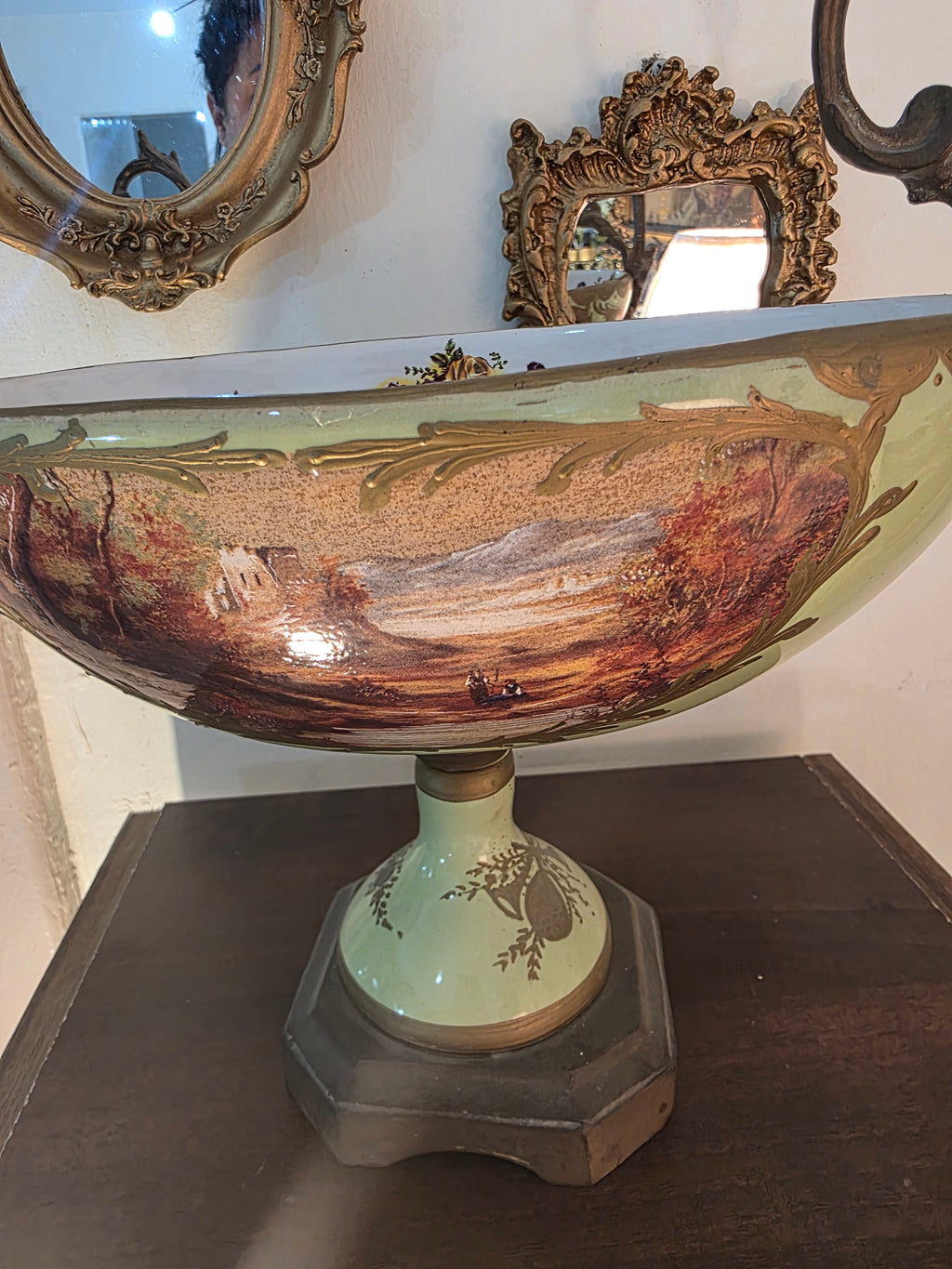 Antique Sèvres Pedestal Centerpiece Bowl with Bronze Handles