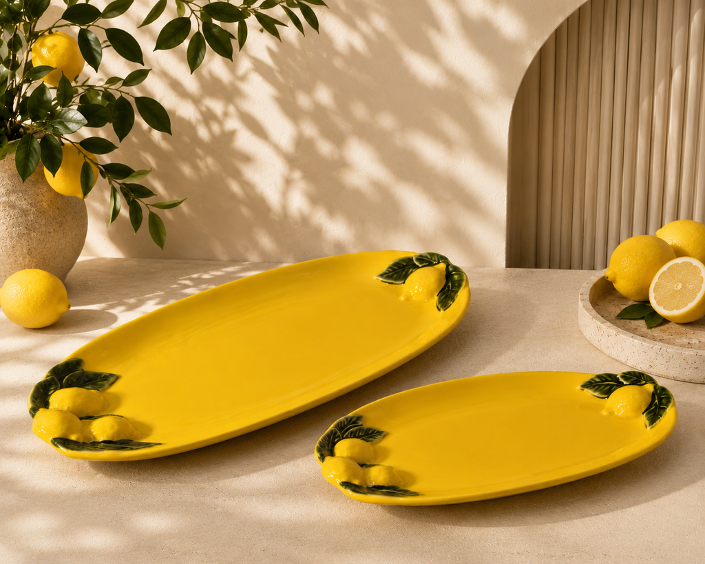 Mediterranean Lemon Ceramic Serving Platter Set
