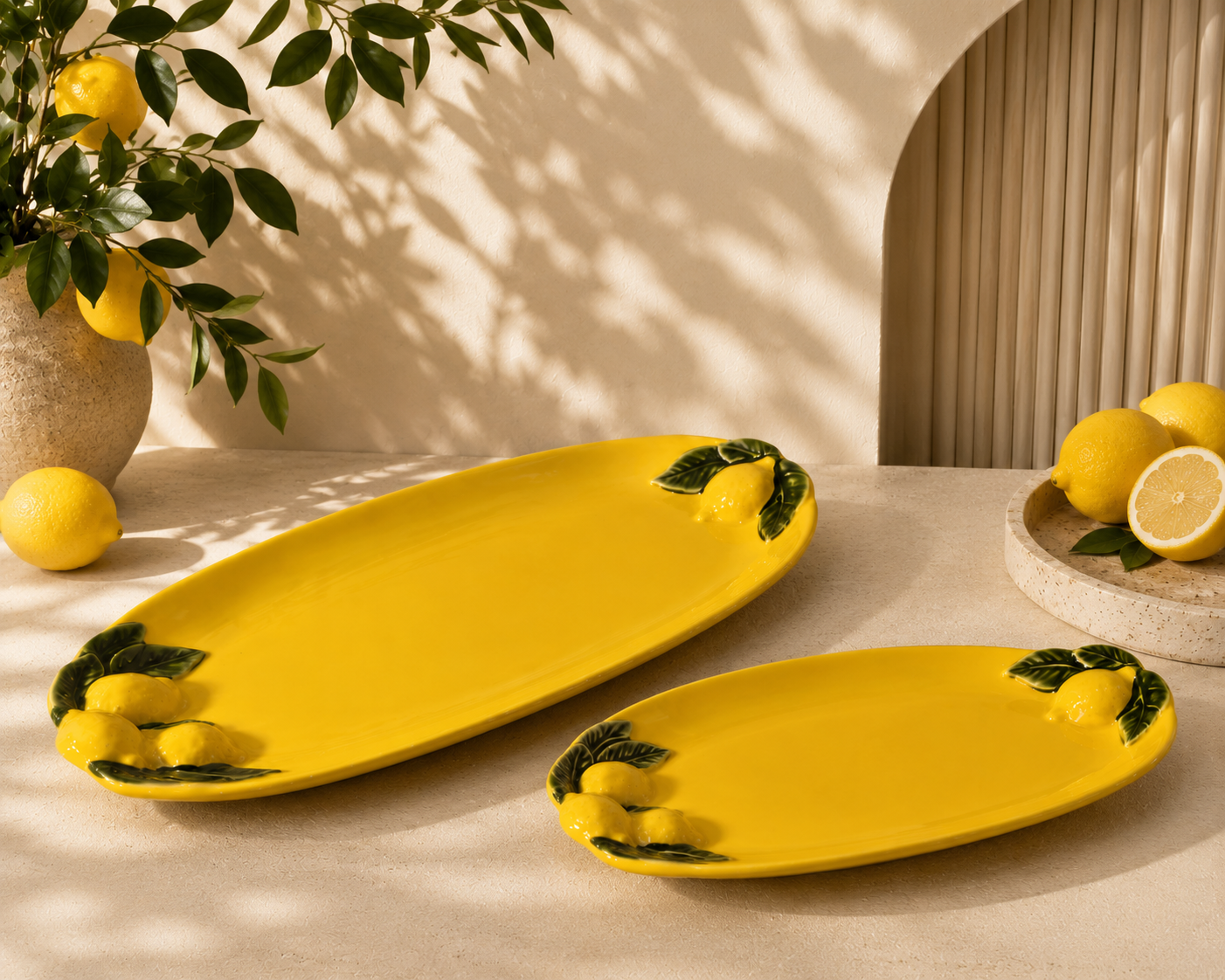 Mediterranean Lemon Ceramic Serving Platter Set