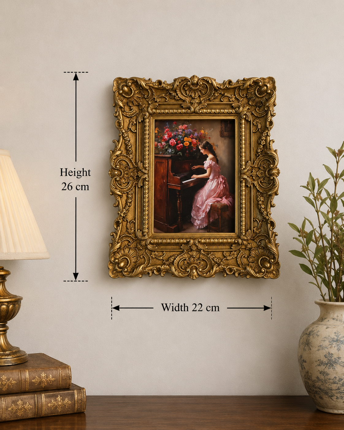 The Pianist – Vintage Style Wall Art in Ornate Resin Gold Frame