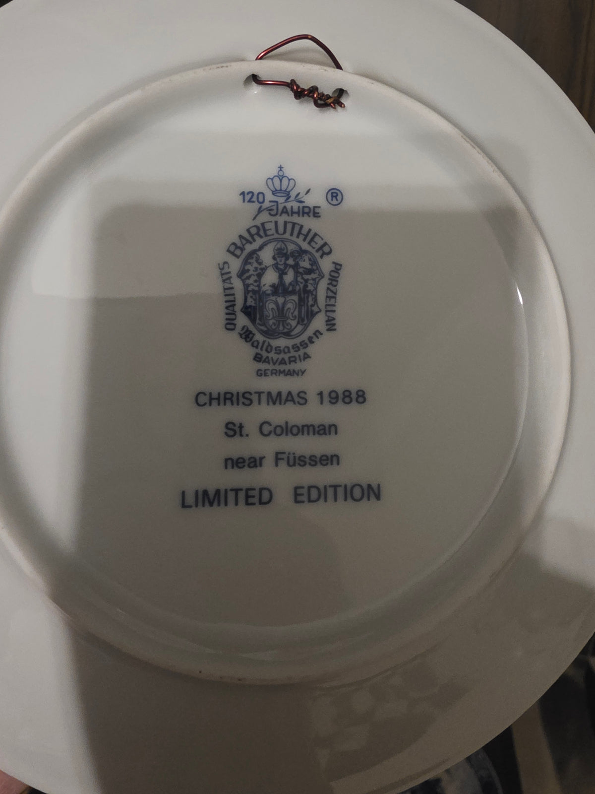 Bareuther Bavaria Christmas 1988 – Limited Edition Collector's Plate