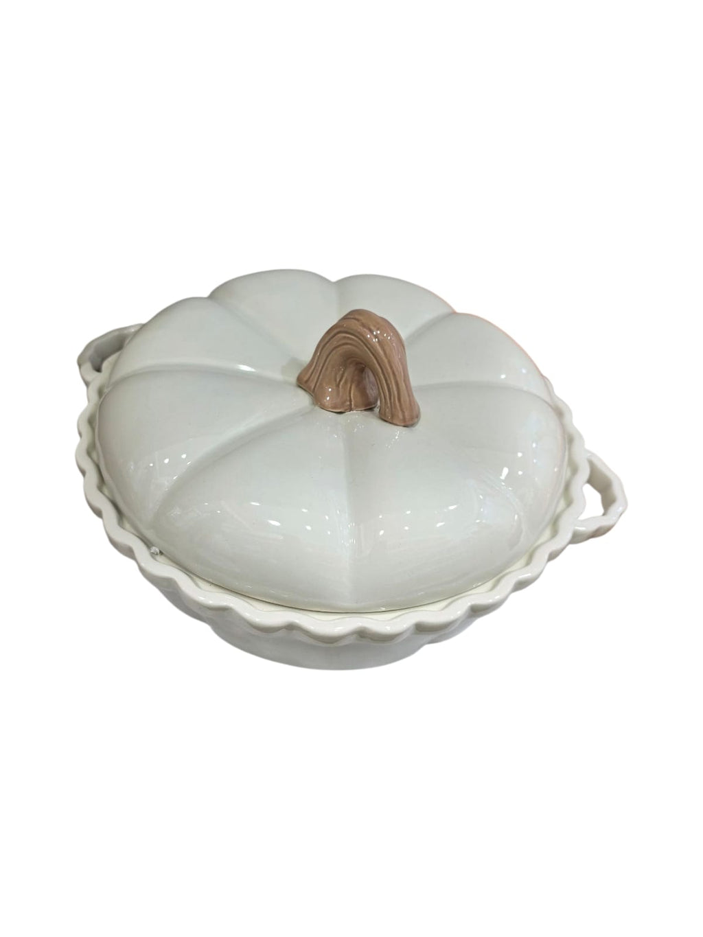 Off White Pumpkin Ceramic Casserole with Lid