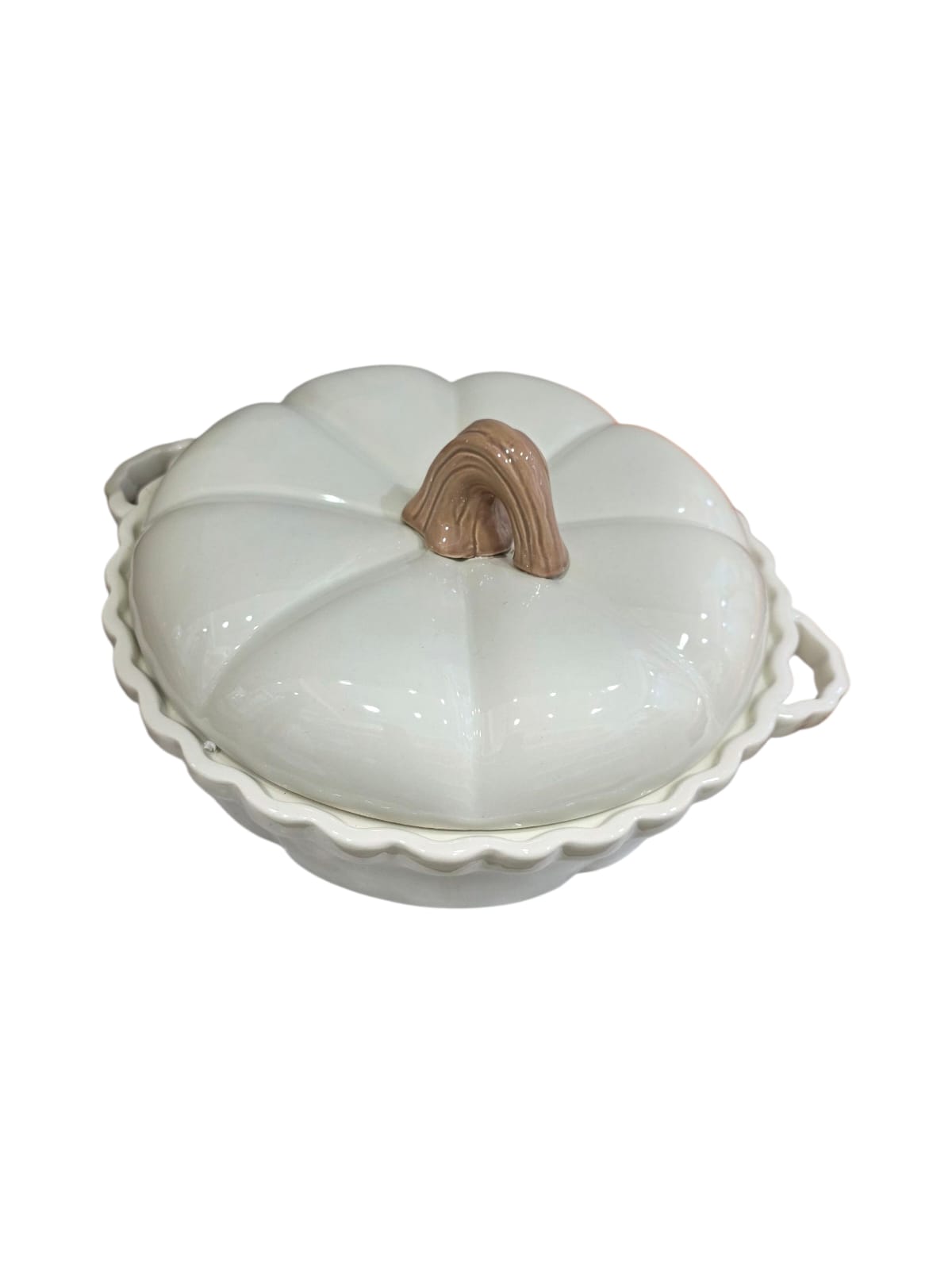Off White Pumpkin Ceramic Casserole with Lid