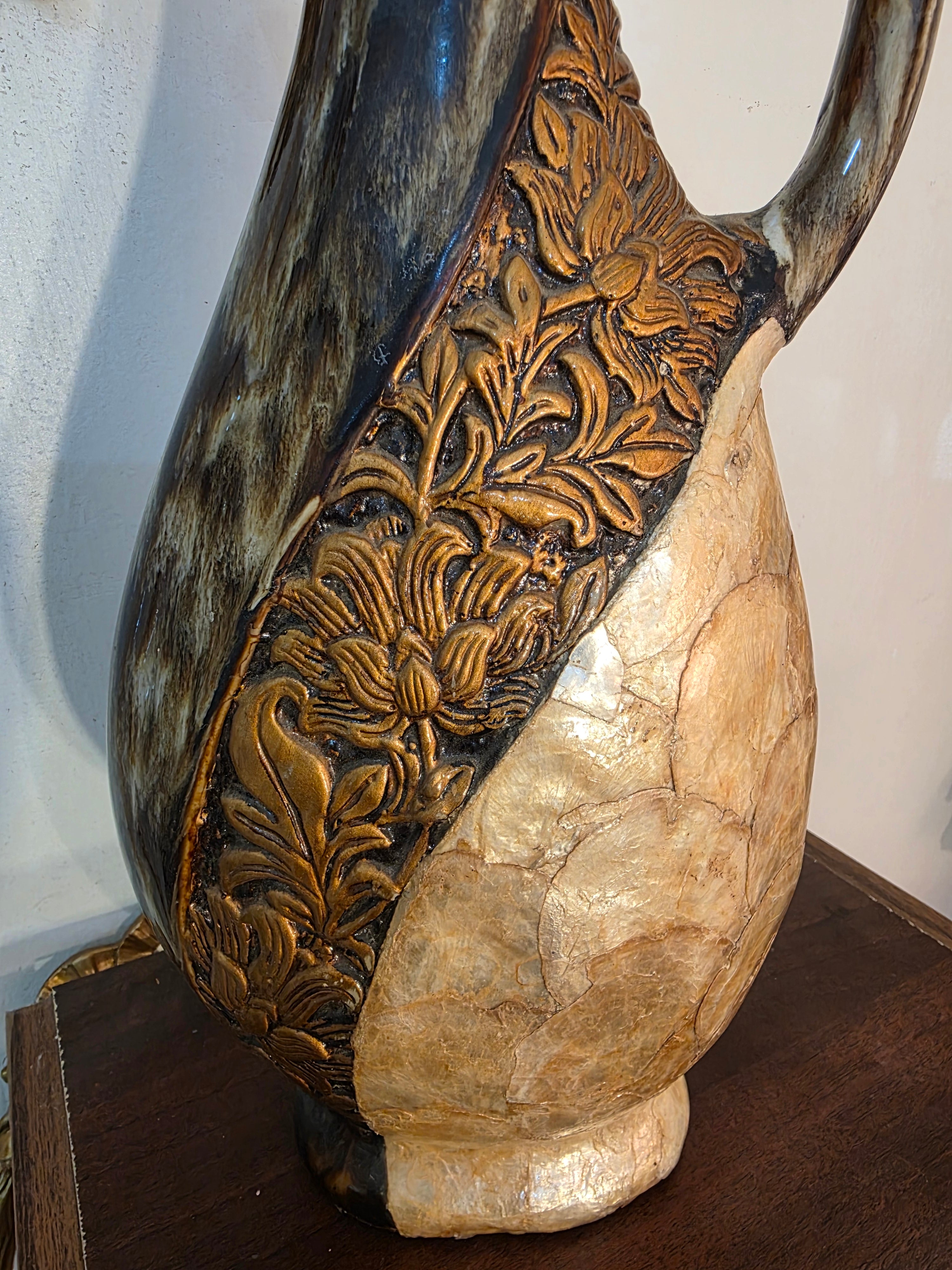 Decorative Sculptural Carafe – Textured Stone & Gold Elegance