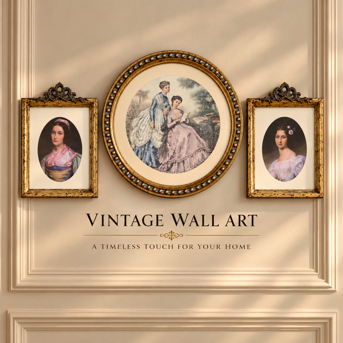 Timeless Victorian Elegance – Vintage Wooden Framed Art Collection - G003