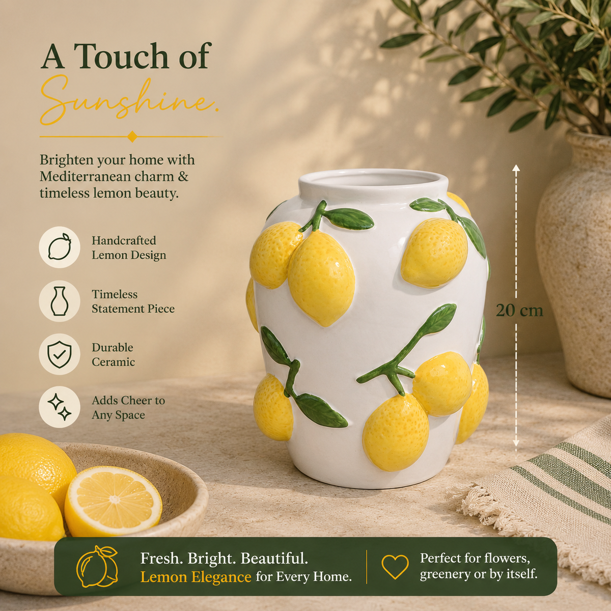 Lemon Orchard Ceramic Vase – 20 cm